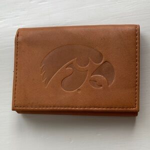 Men's Leather Tri-Fold Wallet with Embossed University of Iowa Hawkeye Logo